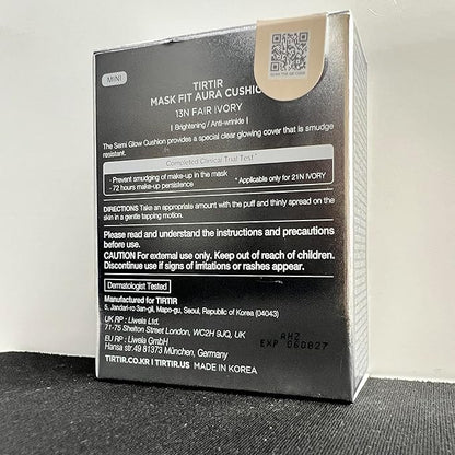 [*Mini Size*] TIRTIR Aura Glow Silver Cushion | Korean Cushion Foundation, (#13N Fair Ivory, 0.15 Fl Oz)