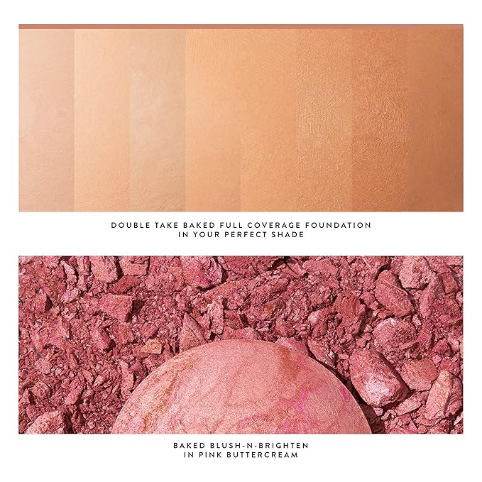 LAURA GELLER NEW YORK The Classic Matte Look - Liquid (3 Piece) Double Take Liquid Foundation Porcelain, Retractable Kabuki Brush, Baked Blush-n-Brighten Pink Buttercream