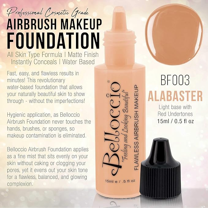 Belloccio's Professional Cosmetic Airbrush Makeup Foundation 1/2oz Bottle: Buff- Light with Golden Undertones