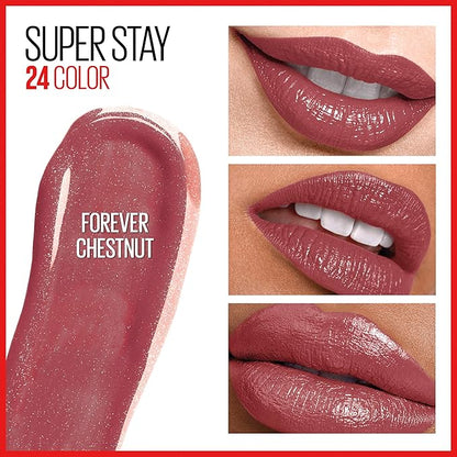 Maybelline Super Stay 24, 2-Step Liquid Lipstick Makeup, Long Lasting Highly Pigmented Color with Moisturizing Balm, Forever Chestnut, Brown, 1 Count