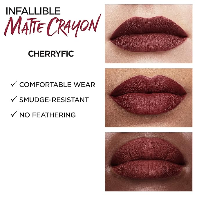 L’Oréal Paris Infallible Matte Lip Crayon, Cherryific (Packaging May Vary)