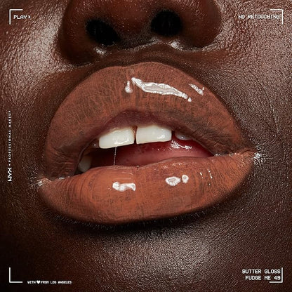 NYX PROFESSIONAL MAKEUP Butter Gloss Brown Sugar, Non-Sticky Lip Gloss - Fudge Me (Warm Brown) (Pack of 2)