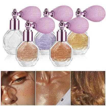 Shimmering Highlighter Powder Spray, Sparkle Powder High Gloss Spray for Face Body & Hair, Long-lasting Glitter Waterproof Face Highlighter Spray for Women Party or Daily Wear, 05
