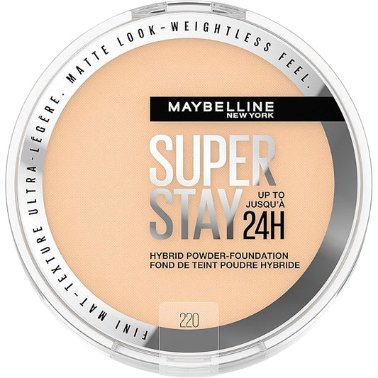 Maybelline Super Stay Up to 24HR Hybrid Powder-Foundation, Medium-to-Full Coverage Makeup, Matte Finish, 220, 1 Count