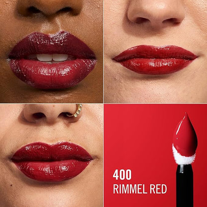Rimmel Thrill Seeker Lip Latex, 400 Rimmel Red, Liquid Lipstick, Lipgloss, Lip Colour, Hyaluronic Lipstick, Lip Stain, Smooth Shine, Hydration, Hyaluronic Acid, Vitamin E, Aloe Vera, 0.2oz