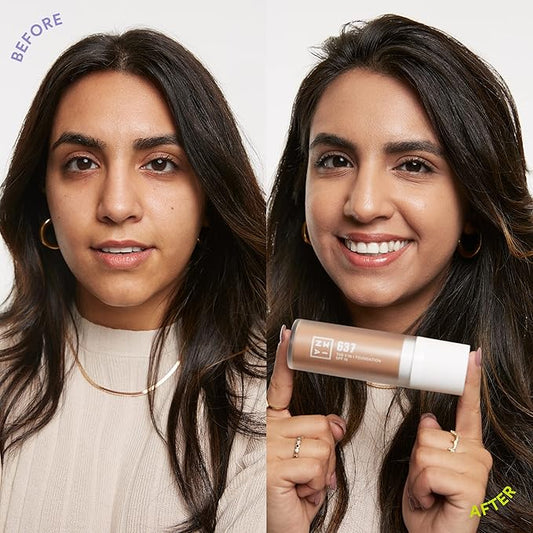 3INA The 3-In-1 Foundation 637 - Vegan Formula - Combination Of Primer, Concealer And Foundation - Medium Coverage - Natural Finish - Perfect For Covering Lines And Blemishes - Long Lasting - 1.01 Oz