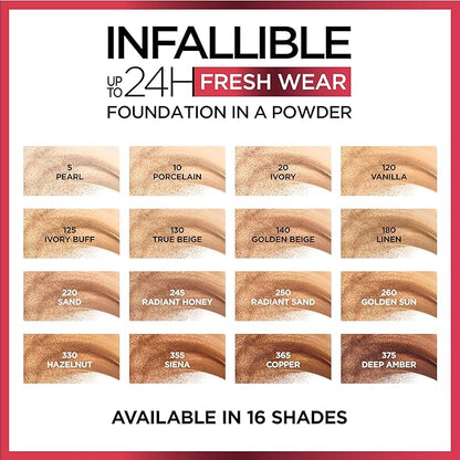 L'Oreal Paris Infallible Fresh Wear Foundation in a Powder, Up to 24H Wear, Ivory, 0.31 oz.