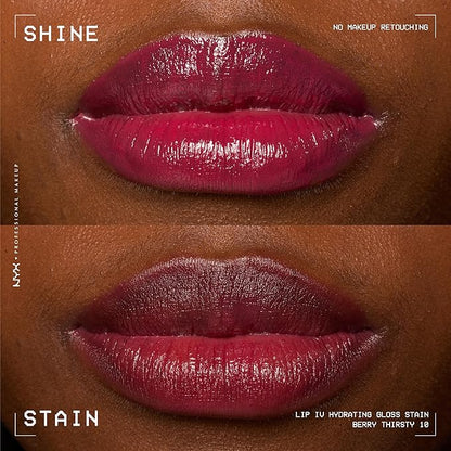 NYX PROFESSIONAL MAKEUP Lip IV Hydrating Glossy Lip Stain with 12HR Hydration - Berry Thirsty (Red)