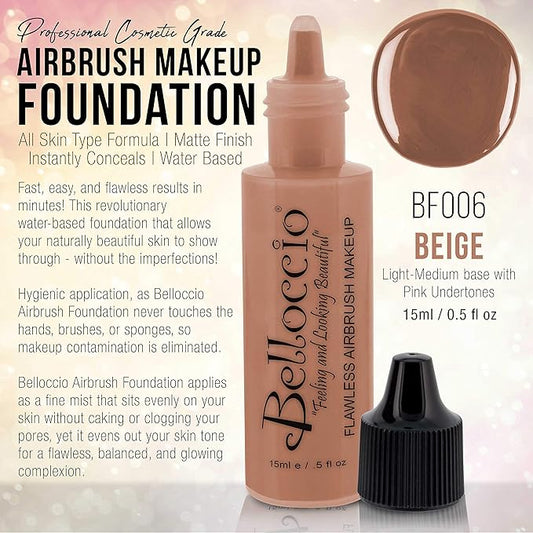 Belloccio's Professional Cosmetic Airbrush Makeup Foundation 1/2oz Bottle: Beige- Light-medium Pink Undertones