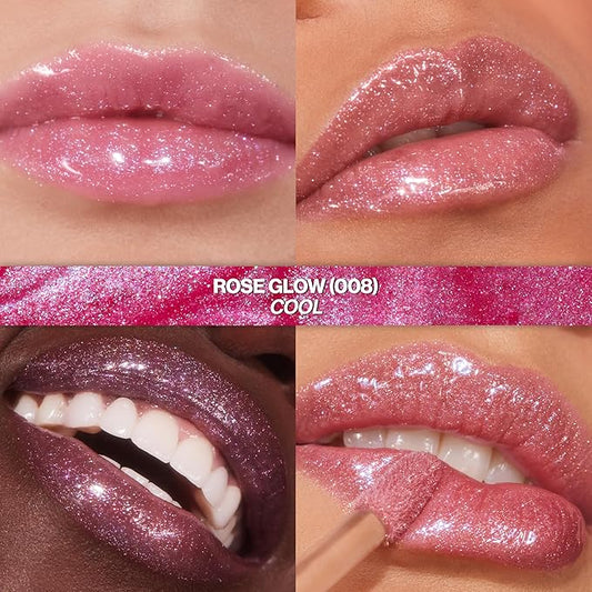 REVLON Super Lustrous Glimmer Gloss, Non-Sticky Lip Gloss, High-Shine Finish, Plant-Based Glitter, 008 Rose Glow, 0.13 fl oz
