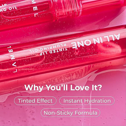 All-in-One Lip Oil - Lightweight, No-Sticky, Tinted, Plumping, Hydrating Lip Gloss - Lip Balm for Day & Night Use, Long-Lasting Lip Stain, Lip Glow Oil, Lip Plumper Tint - Pink Sparkle №402