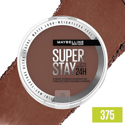 Maybelline Super Stay Up to 24HR Hybrid Powder-Foundation, Medium-to-Full Coverage Makeup, Matte Finish, 375, 1 Count