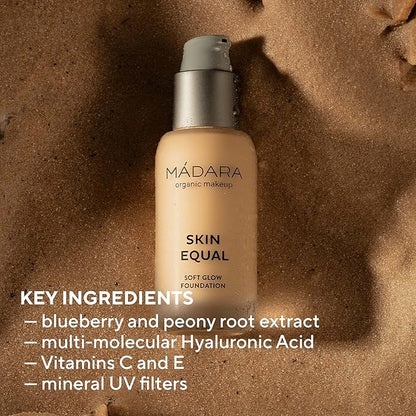 MÁDARA Organic Skincare | Skin Equal Soft Glow Foundation SPF15 Sand 40-30 ml, Mineral foundation with hyaluronic acid, Buildable medium coverage, Dewy foundation, Vegan, COSMOS natural certified