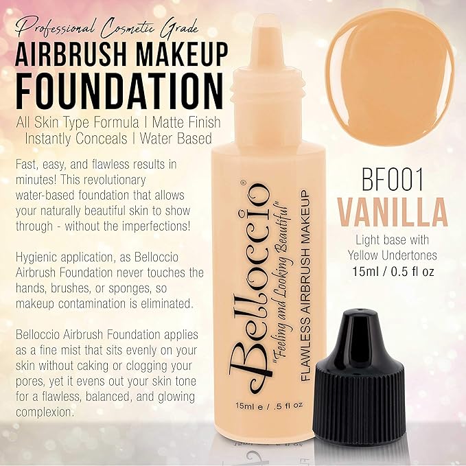 Belloccio's Professional Cosmetic Airbrush Makeup Foundation 1/2oz Bottle: Vanilla