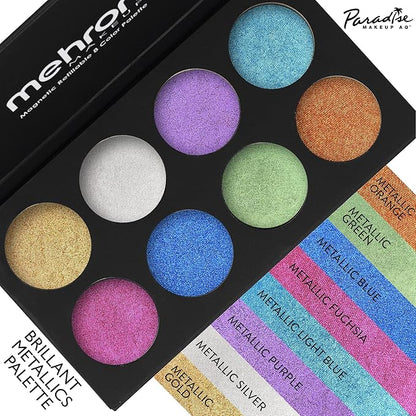 Mehron Makeup Paradise Makeup AQ 8 Color Metallic Palette | Magnetic Refillable Face & Body Paint Palette | Professional Water Activated Paint for Costumes, SFX, Halloween, & Cosplay