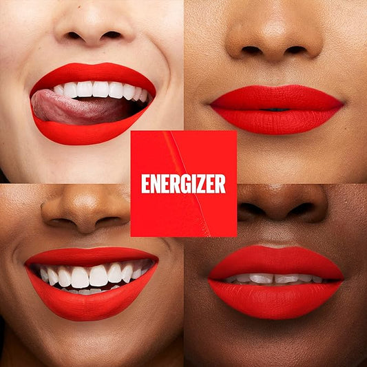 Maybelline Super Stay Matte Ink Liquid Lip Color, Moodmakers Lipstick Collection, Long Lasting, Transfer Proof Lip Makeup, Energizer, Bright Red, 1 Count