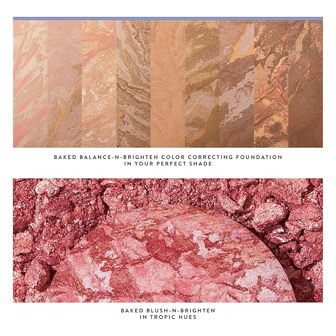 LAURA GELLER NEW YORK 40+ Club Blush-n-Balance 3pc Kit: Baked Balance-N-Brighten Color Correcting Foundation, Light + Retractable Kabuki Brush + Baked Blush-N-Brighten, Tropic Hues