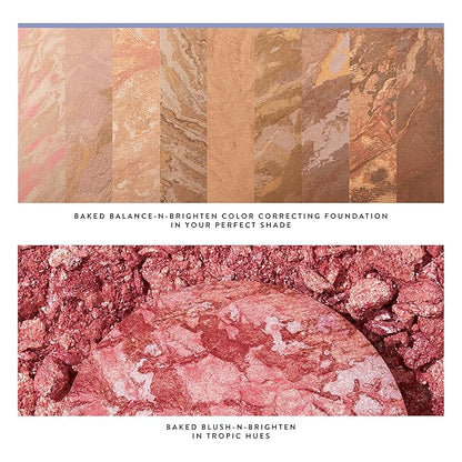 LAURA GELLER NEW YORK 40+ Club Blush-n-Balance 3pc Kit: Baked Balance-N-Brighten Color Correcting Foundation, Light + Retractable Kabuki Brush + Baked Blush-N-Brighten, Tropic Hues