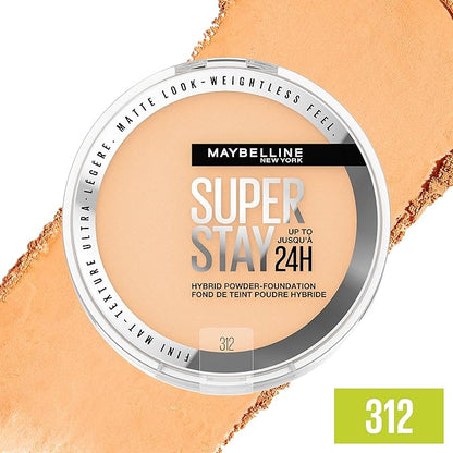 Maybelline Super Stay Up to 24HR Hybrid Powder-Foundation, Medium-to-Full Coverage Makeup, Matte Finish, 312, 1 Count