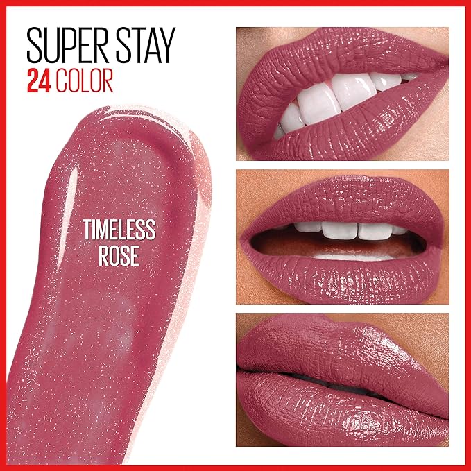 Maybelline Super Stay 24, 2-Step Liquid Lipstick Makeup, Long Lasting Highly Pigmented Color with Moisturizing Balm, Timeless Rose, Pink, 1 Count