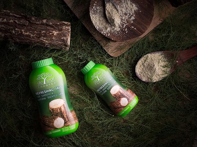 DE LEAF THANAKA Refreshing Talc Smooth and Natural Scented Skin, Talcum Powder Beauty Skincare Face Body Clean Fresh Cooling Sooth Irritation, 80 g 3 Pack Count