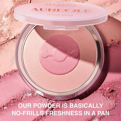 Powder Blush for Cheeks – Duo Aureole – High Pigmented Pink Blush with Matte Finish, Easy-to-Blend, 0.53 oz