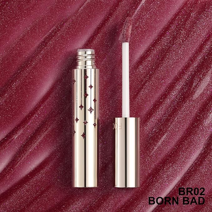 FOCALLURE High Shine Glitter Lip Gloss,Hydrates and Soothes Lips for a Gorgeous,Delivers a Non-sticky Glossy finish,Long-lasting Shine & Fuller-looking Lip Makeup,BR02 BORN BAD