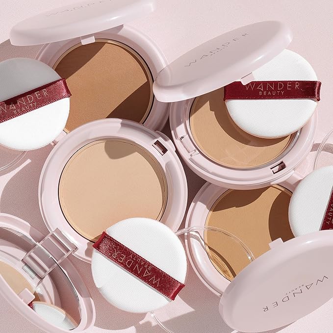 Wander Beauty Wanderlust Powder Foundation - Light - Blurs and Evens Skin Tone - Perfects and Hydrates With Hyaluronic Acid, Aloe, Honeysuckle, & Vitamin E - Lightweight, Buildable Coverage - 0.31 oz