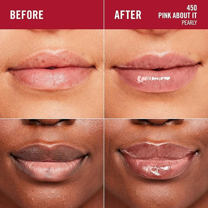 Rimmel London Stay Glossy, 450 Pink About It, Lip Gloss, Non-Sticky, Color and Shine, Up To 6-Hour Wear, Precise Applicator, 0.18oz