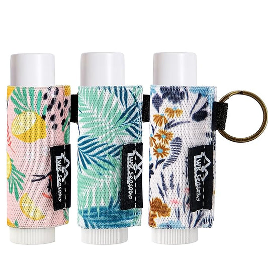 WK IEASON - Lip Balm Holder Keychain Clip On Lipstick Sleeve Chapstick Sleeve Holder Keychain (Floral Print)