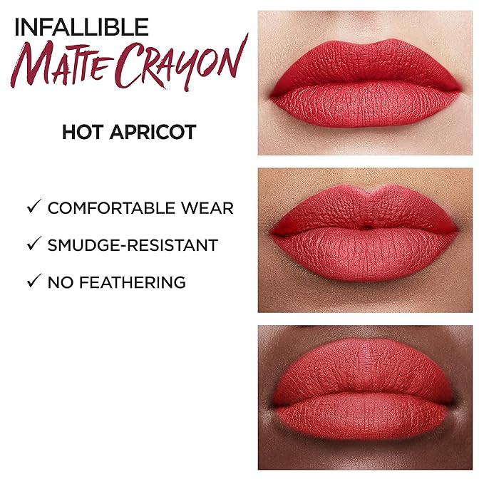L’Oréal Paris Infallible Matte Lip Crayon, Hot Apricot (Packaging May Vary)