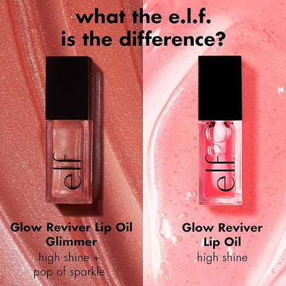 e.l.f. Glow Reviver Lip Oil, Nourishing and Hydrating with High-Shine Glimmer Finish & Sheer Wash Of Color, Minty Scent, Non-Sticky, Vegan & Cruelty-free, Crystal Baller