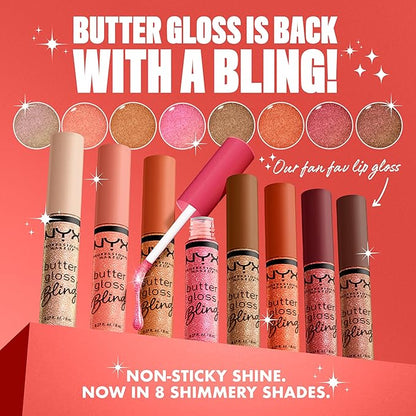 NYX PROFESSIONAL MAKEUP Butter Gloss Bling Lip Gloss, Non Sticky and Shiny Vegan Lip Makeup - Shimmer Down