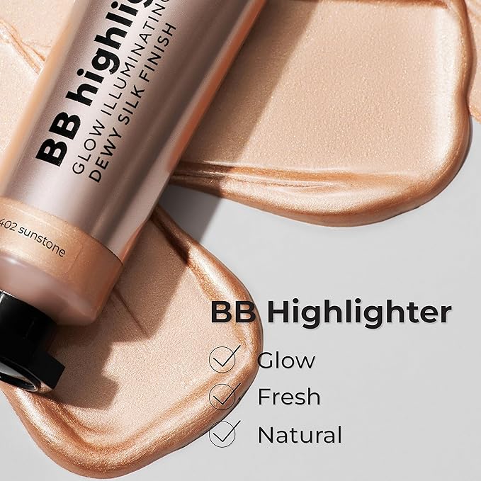 Dewy Cream BB Highlighter - Lightweight, Buildable and Luxuriously Glossy with Radiant, Natural-looking, Non-Greasy, Moisturizing, and Long-Lasting Formula for Flawless, Skin-Brightening - 402