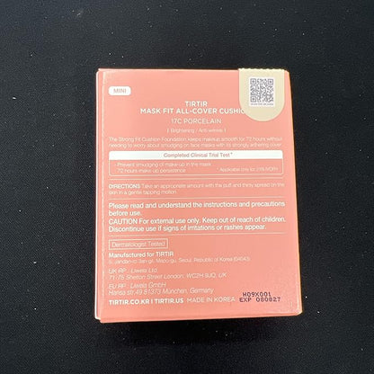 [*Mini Size*] TIRTIR All Cover Pink Cushion | Korean Cushion Foundation, (#17C Porcelain, 0.15 Fl Oz)