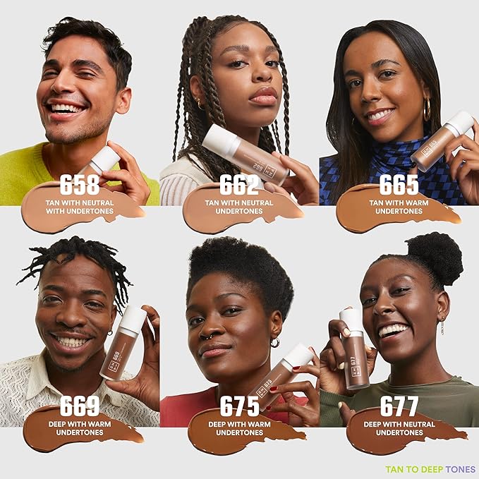 3INA MAKEUP - The 3 in 1 Foundation 669 - Base de Maquillaje Marron oscuro con Subtono Amarillo - Base 3 en 1 con Primer y Corrector - Base Maquillaje con SPF 15 y Vitamina C - Vegan - Cruelty Free