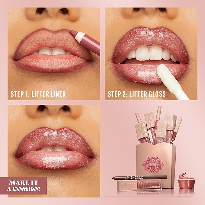 MAYBELLINE Lifter Gloss and Lifter Liner Makeup Gift Set, Lip Gloss and Lip Liner in Shades Petal and Line Leader