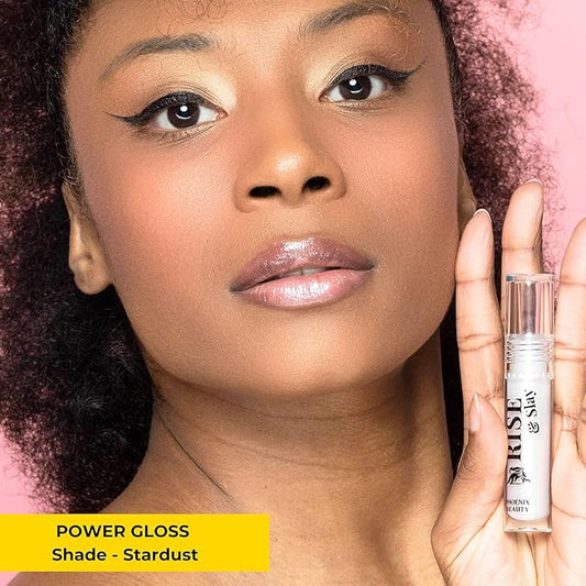 Rise & Slay Power Gloss – High-Pigment Hydrating Glitter Lip Gloss with Hyaluronic Acid, Jojoba & Castor Oil, Vit-E, Non-Sticky Vibrant Shine, Sparkle / Glitter Gloss - Summer Lips (Stardust, 4.5 ml)