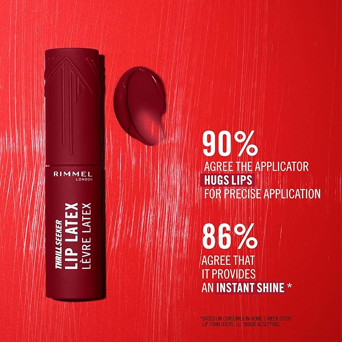 Rimmel Thrill Seeker Lip Latex, 200 So Peachy, Liquid Lipstick, Lipgloss, Lip Colour, Hyaluronic Lipstick, Lip Stain, Smooth Shine, Hydration, Hyaluronic Acid, Vitamin E, Aloe Vera, 0.2oz