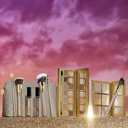 Sigma Beauty Ambiance Complete Collection - 14 Buttery Eyeshadow Powders, Highlighter Palette with 6 Metallic Highlighters, 2 Hydrating Lip Gloss, & 5 Makeup Brushes - Full Makeup Set