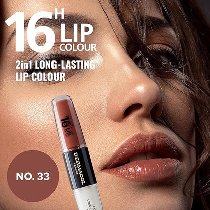 Dermacol NEW 16-Hour Lip Colour, Highly Pigmented Glossy Lip Stain, Two-Phase Lip Plumper Gloss, Kissproof Lip Makeup Products with Matte and Glitter Finish, n.33