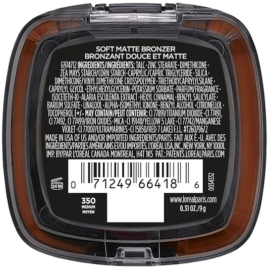 L'Oreal Paris Infallible Up to 24H Fresh Wear Soft Matte Longwear Bronzer. Waterproof, heatproof, Transfer, humidity and sweatproof, Medium, 0.31 oz