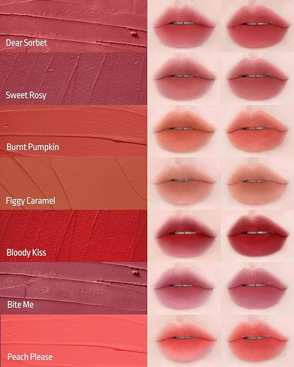 HEVVYMAKEUP Blurring Effect Lip Tint(Moody) - Airy Velvet Matte Lips - Vegan, Longwear, Vibrant, Buildable Creamy Soft Texture - Korean Lip Makeup, Dear Sorbet, 0.13 fl.oz.