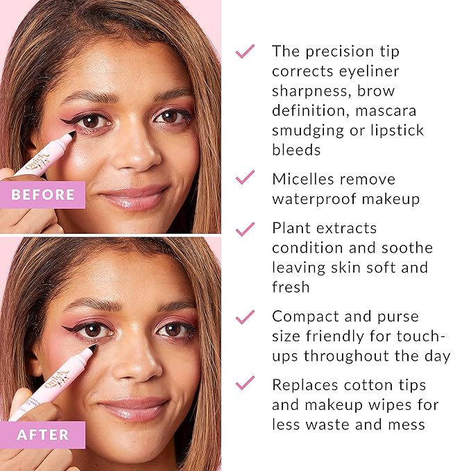 THE QUICK FLICK Reusable Waterproof Makeup Remover Pen - Quick Fix Makeup Eraser Pen for Smudged Eyeliner, Mascara, Brows - Instant Lipstick Remover - Travel Friendly, On-the-Go Touch-Ups, Easy to Use