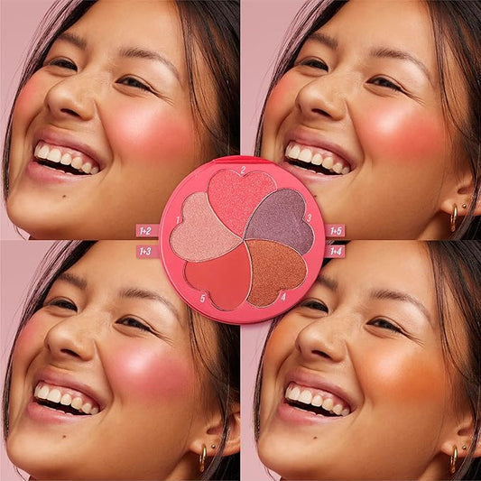 Matte and Highlighter Blush Palette, Cheek Blush Makeup, Bright Pink Blush Powder, Rose Magenta Peach Red, Talc Free