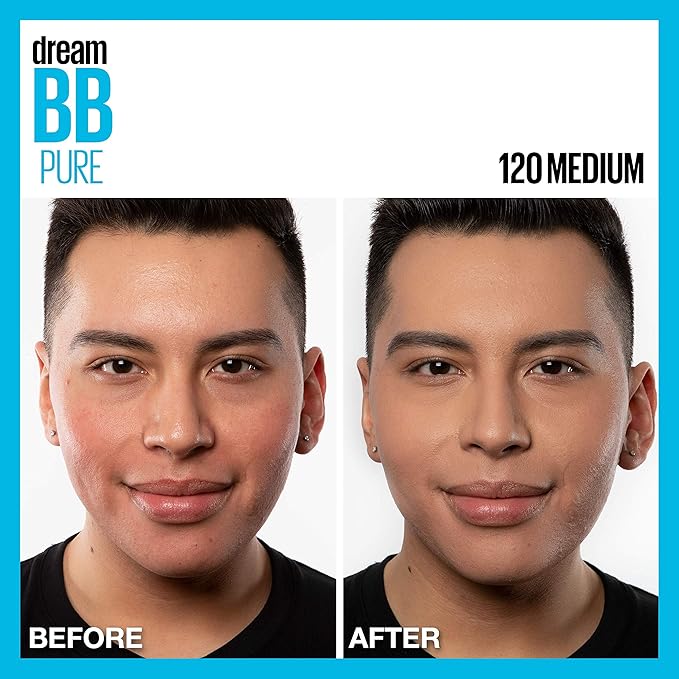 Maybelline Dream Pure Skin Clearing BB Cream, 8-in-1 Skin Perfecting Beauty Balm With 2% Salicylic Acid, Sheer Tint Coverage, Oil-Free, Medium, 1 Count (Pack of 2)