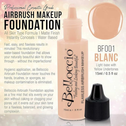 Belloccio's Professional Cosmetic Airbrush Makeup Foundation 1/2oz Bottle: Blanc- Light with Yellow Undertones