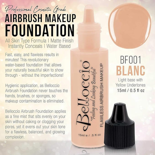 Belloccio's Professional Cosmetic Airbrush Makeup Foundation 1/2oz Bottle: Blanc- Light with Yellow Undertones