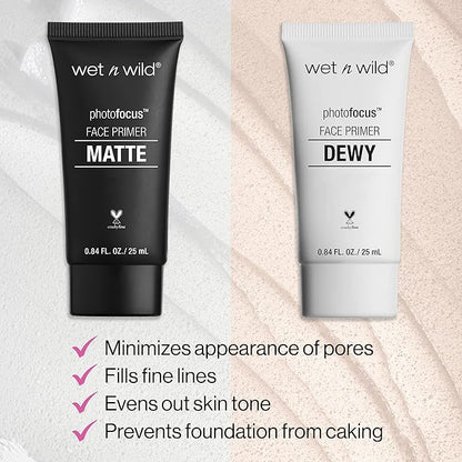 wet n wild Face Primer Photo Focus Matte Face Primer Clear, Perfect Prep & Matte Finish, Extends Makeup Wear, Weightless Hydration with Aloe Vera & Vitamin E, Cruelty-Free - Partners in Prime