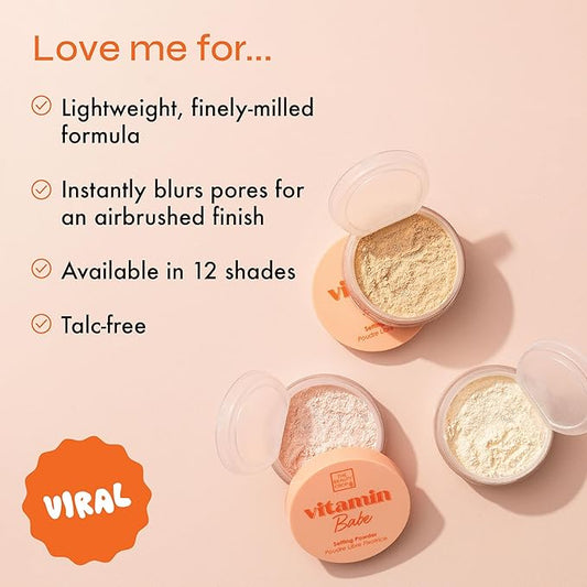 The Beauty Crop Vitamin Babe Setting Powder - Talc-Free Loose Powder for Flawless Finish - Deep Shade - 0.35 oz